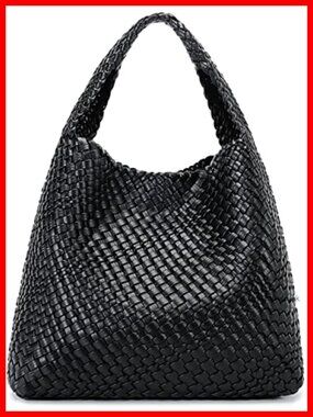 Vegan Leather Woven Hobo Tote Bag Top-Handle Shoulder Bag for Women